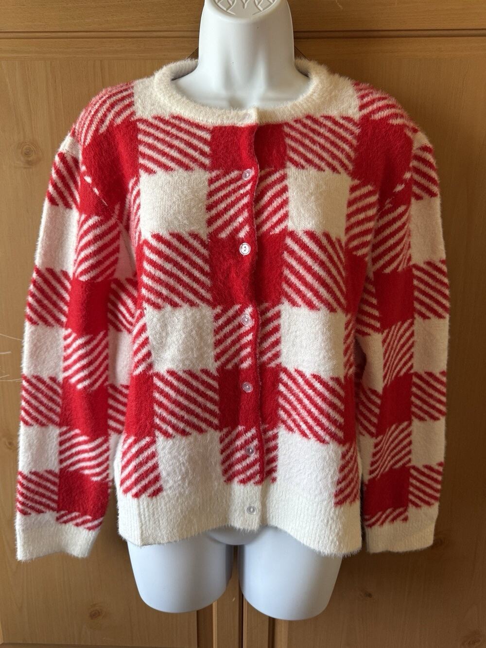 Sweater Women’s Ladies Red & white Small Checked NWT